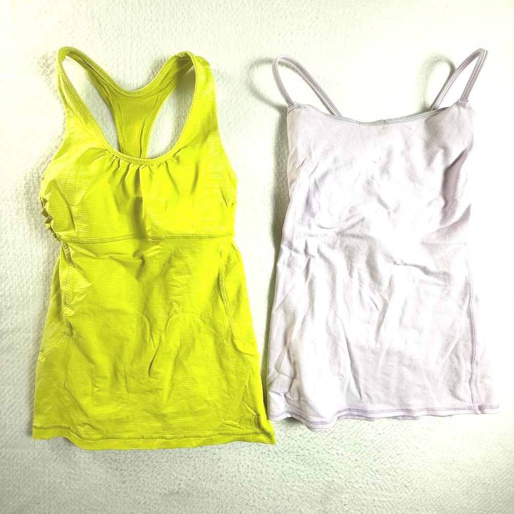 Lululemon Tank Tops Womens Size 4 Lot‎ of 2 Built-in Bra Green Lavender Bundle